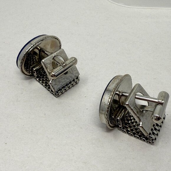 Dichroic Glass Cufflinks Light Blue Vintage Bubble Unique Round Men Formal Groom - Picture 2 of 9